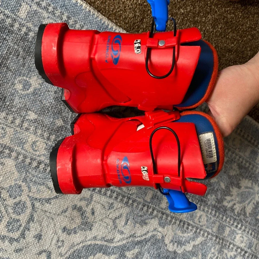 Salomon T1 Kids Red Ski Boots Character Graphics 16.0‎ 208mm Single Buckle Gorp